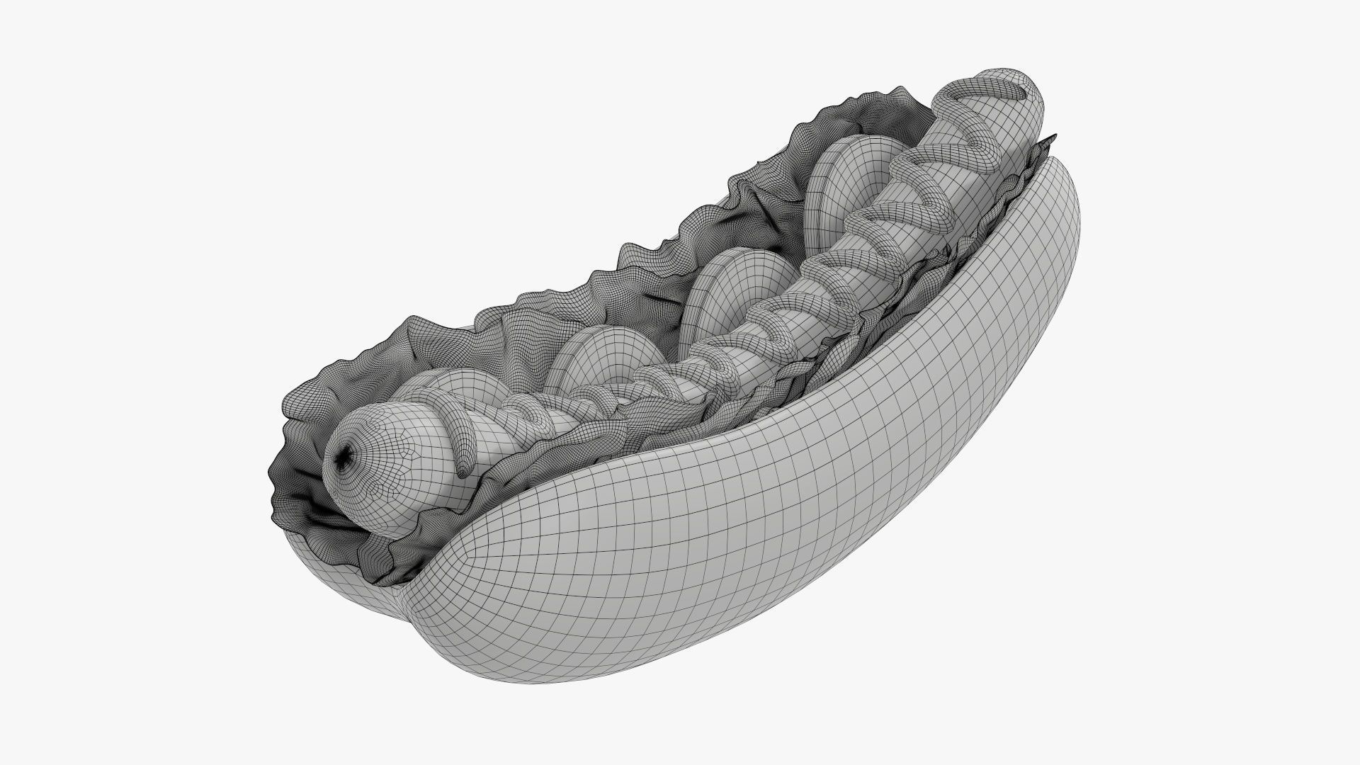 Hot dog with ketchup salad and tomato stylized 3D model_10