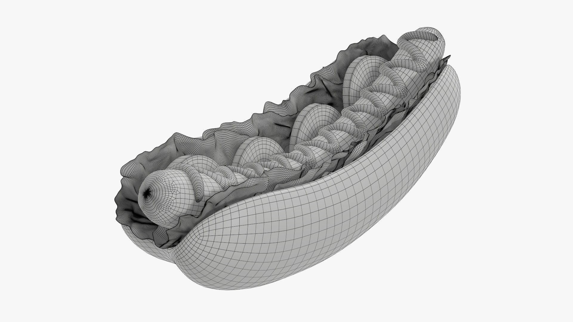 Hot dog with ketchup salad and tomato v2 3D model_10