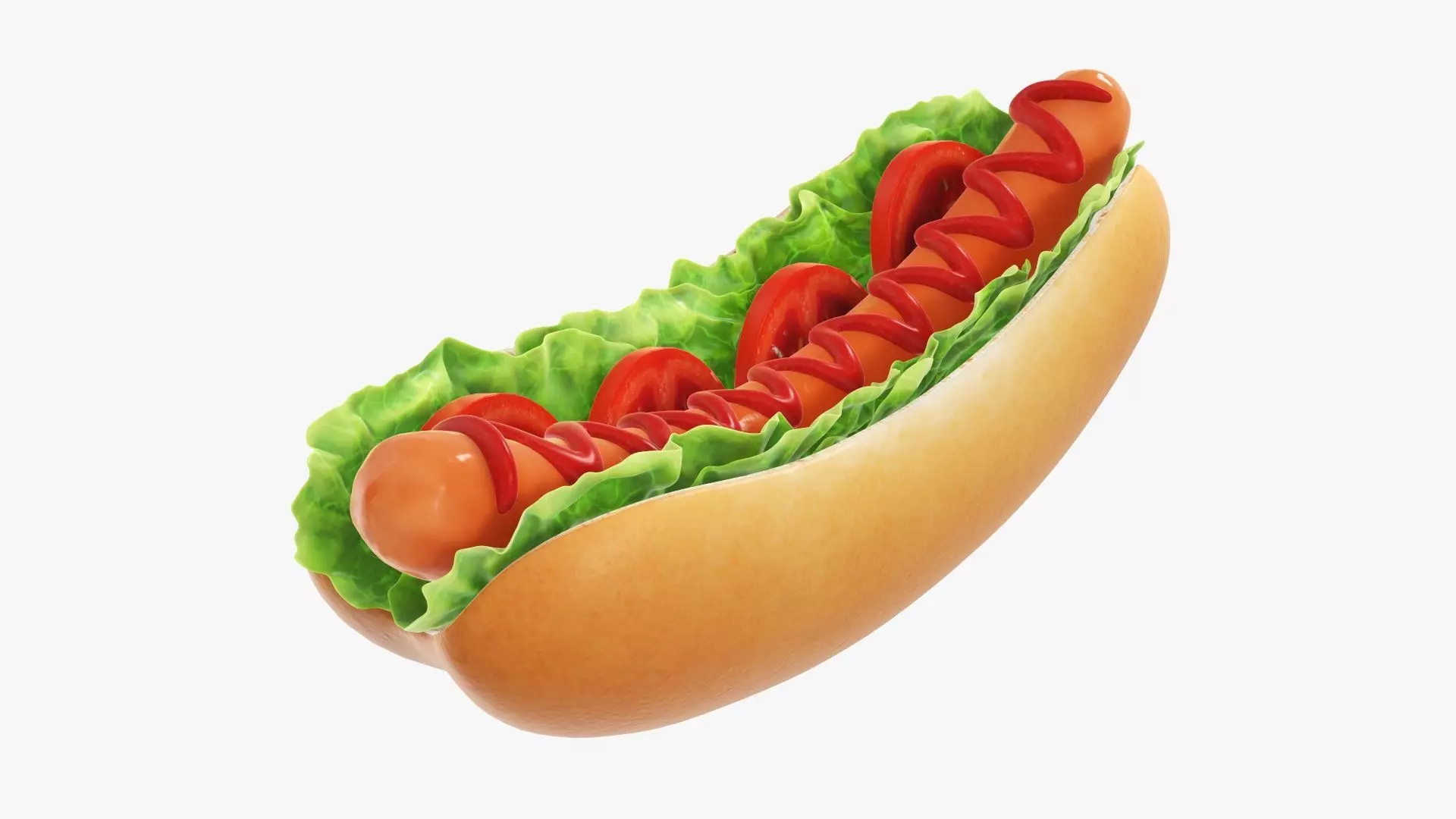 Hot dog with ketchup salad and tomato v2 3D model_0