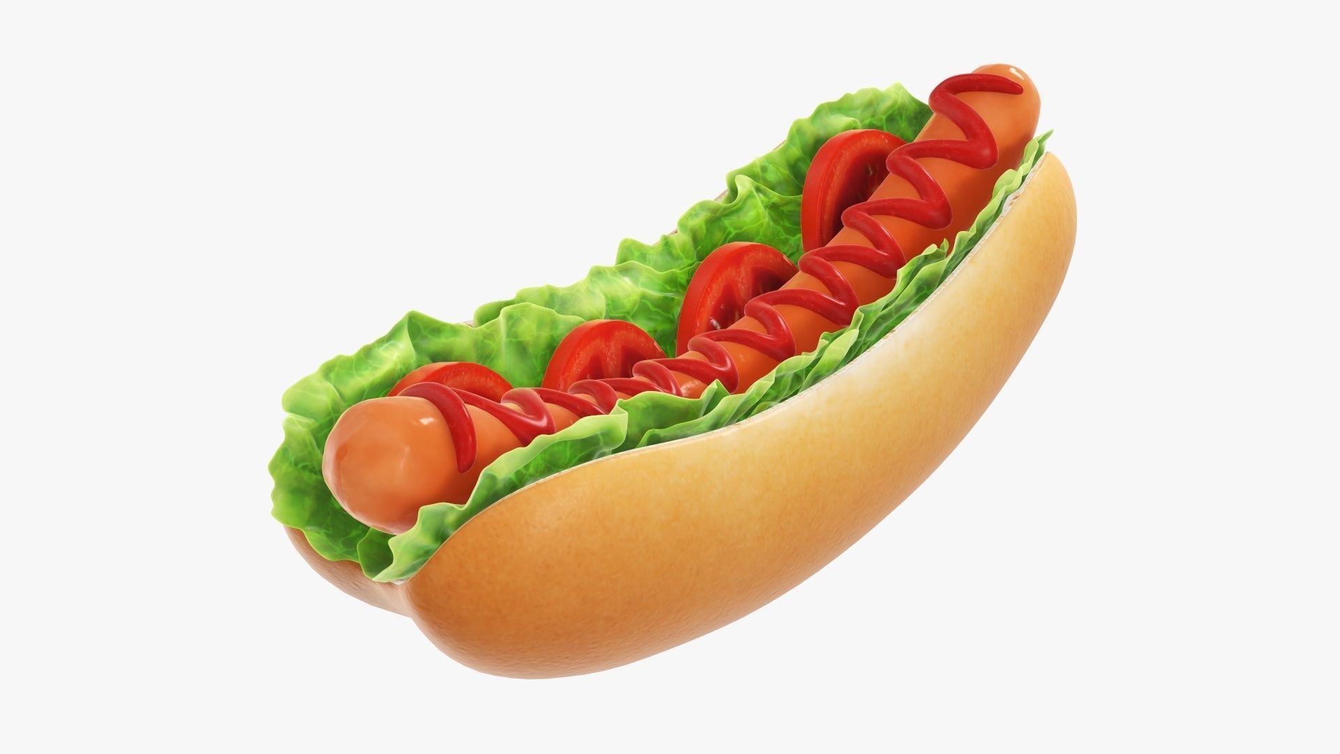 Hot dog with ketchup salad and tomato v2