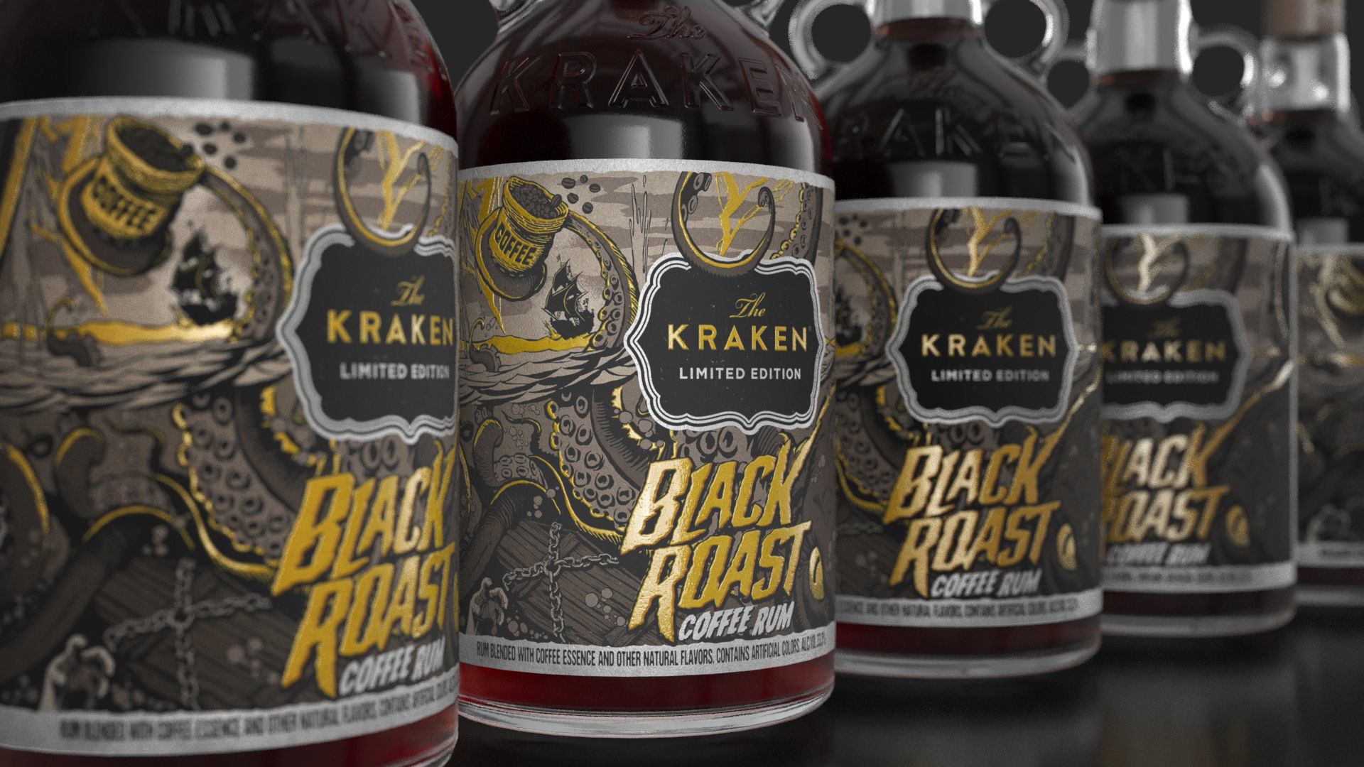 Kraken Rum Original Label Bottles Set 3D model_5