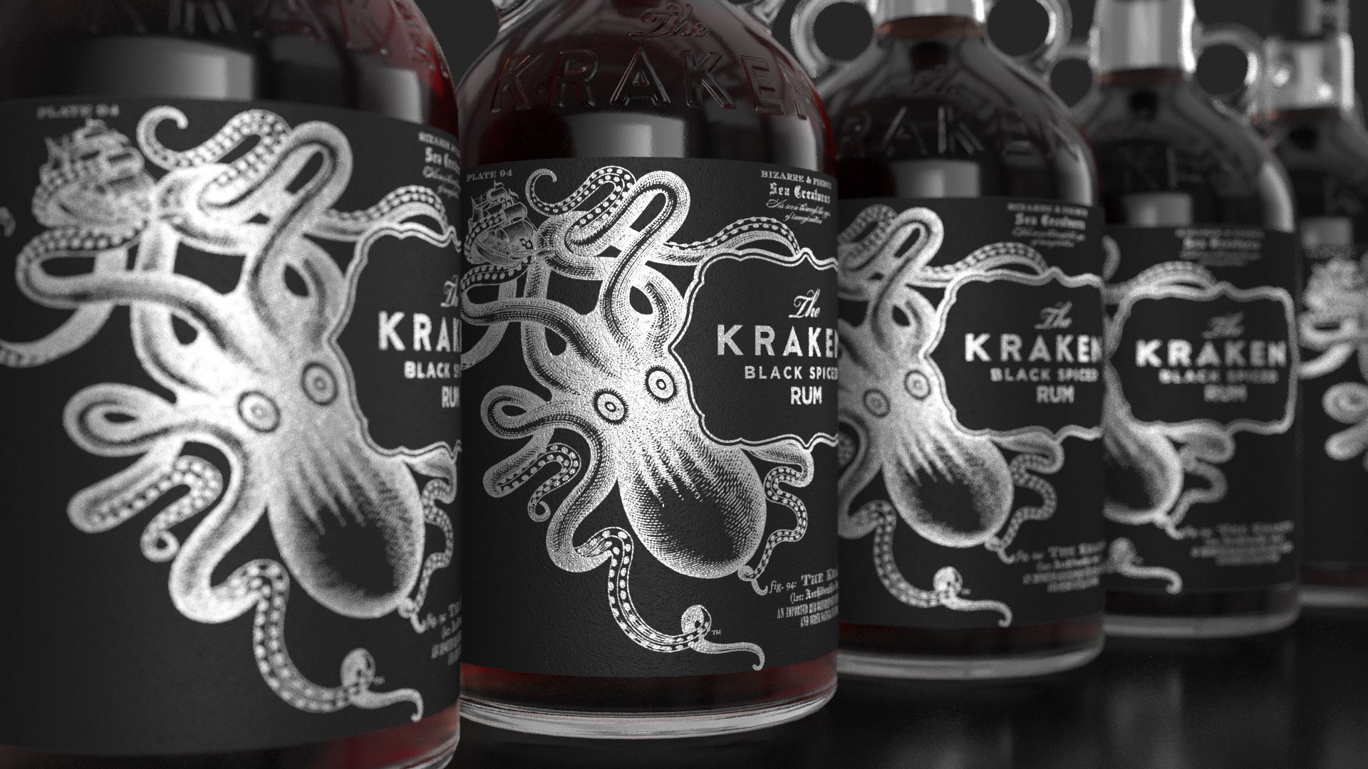 Kraken Rum Original Label Bottles Set 3D model_4