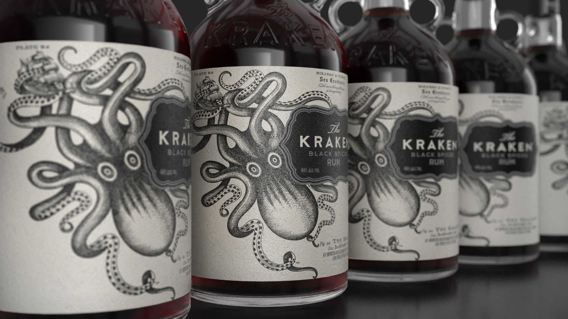 Kraken Rum Original Label Bottles Set 3D model_3