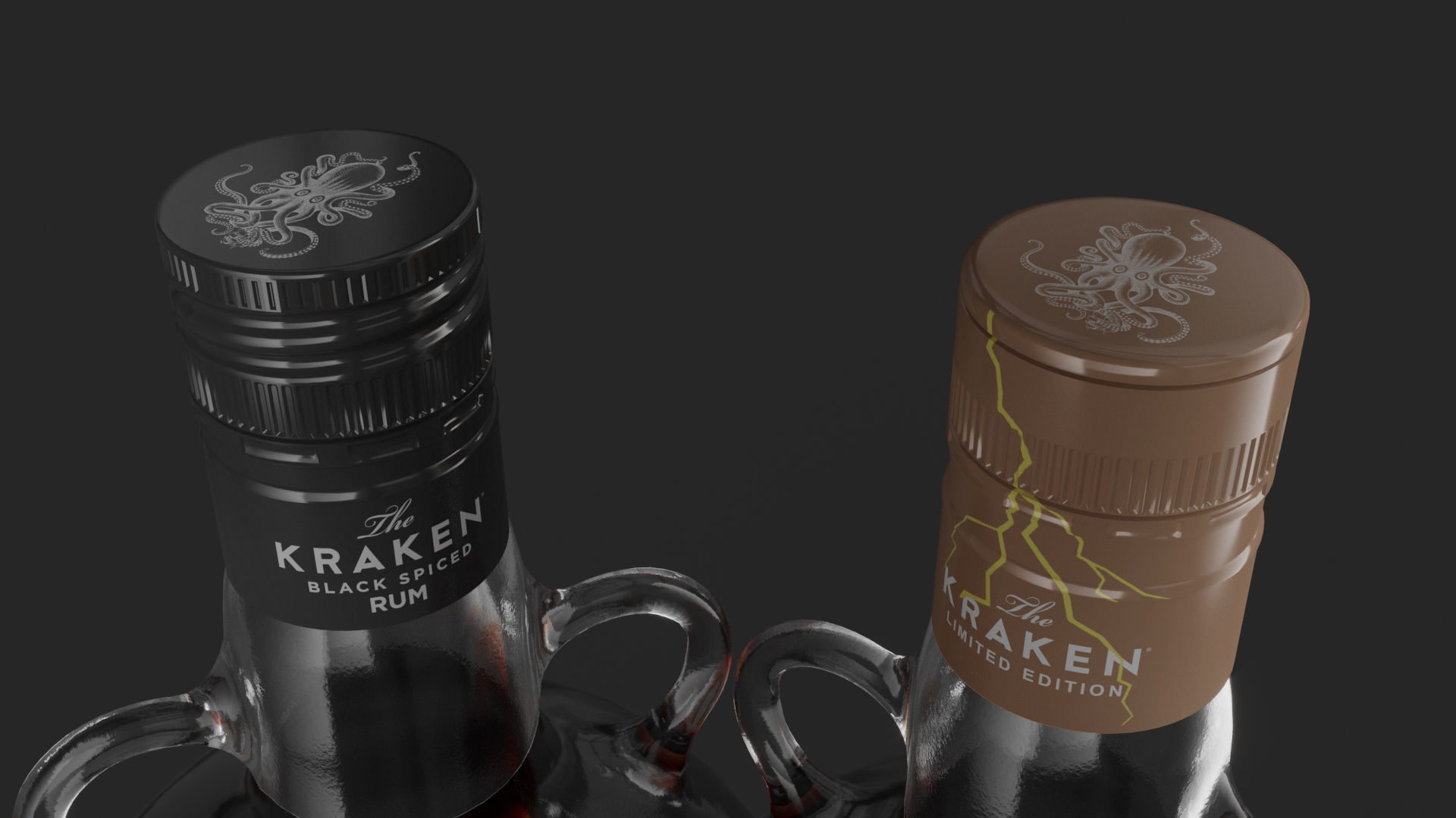 Kraken Rum Original Label Bottles Set 3D model_7