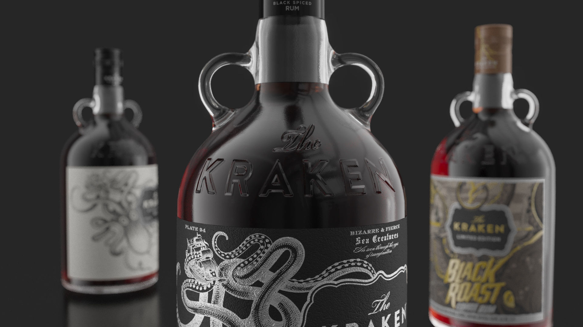 Kraken Rum Original Label Bottles Set 3D model_6