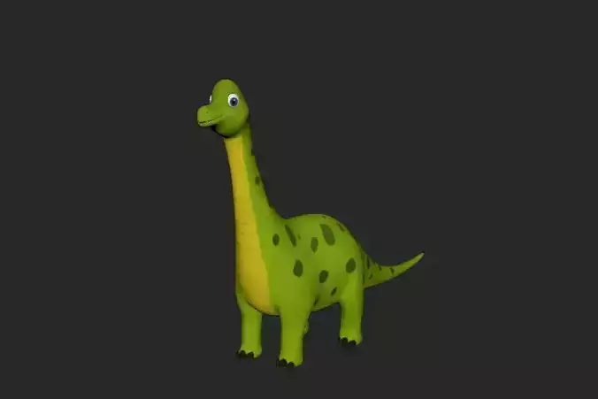 3D Model Brachiasaurus Dinosaur Cartoon Character with Textures