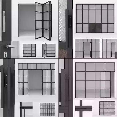Aluminium door x4 2 3D Model Collection
