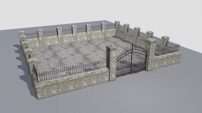 Stone fence wall pack 2 Low-poly 3D model