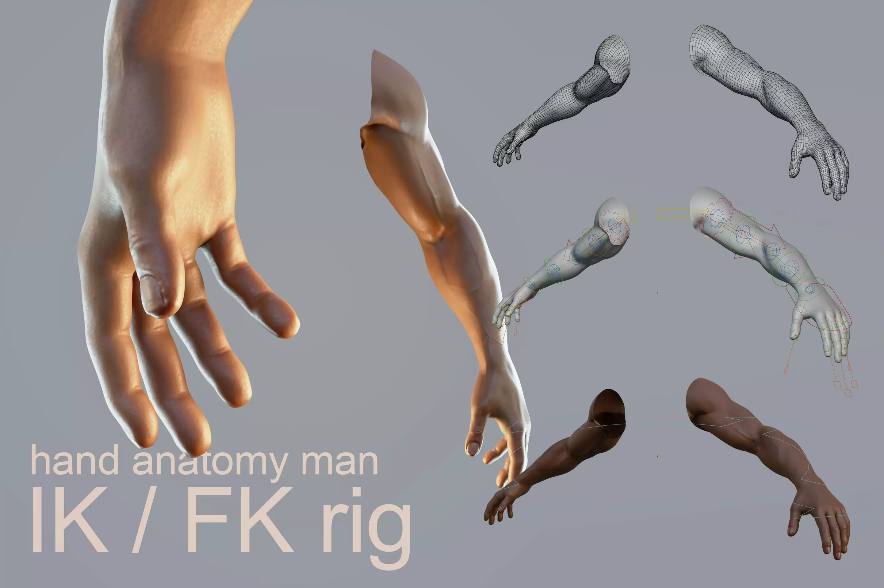 dark skin hand anatomy man 3D model_0