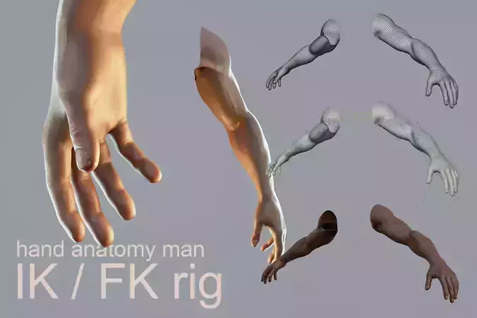 dark skin hand anatomy man 3D model