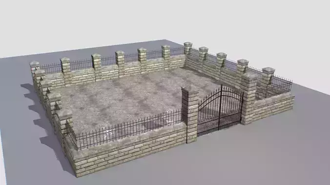Stone fence wall pack 3 Low-poly 3D model