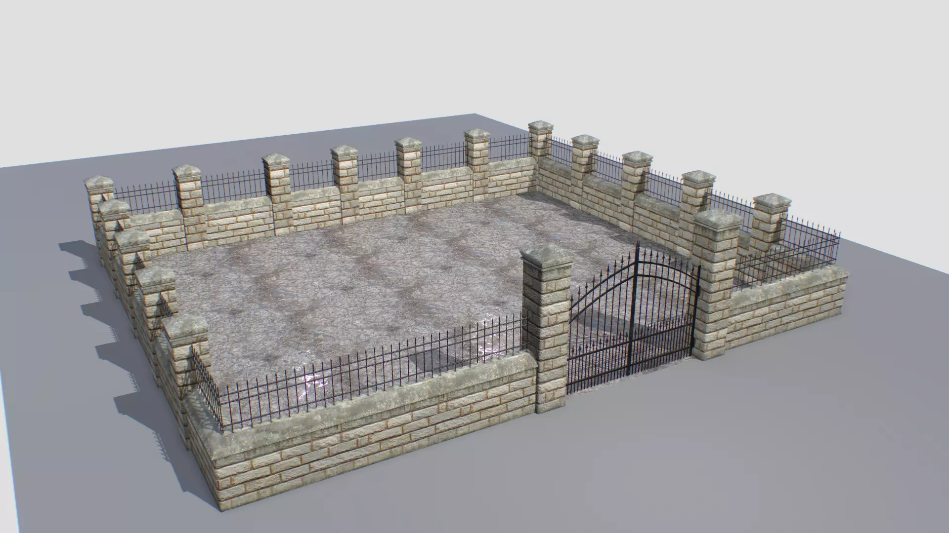 Stone fence wall pack 3 Low-poly 3D model