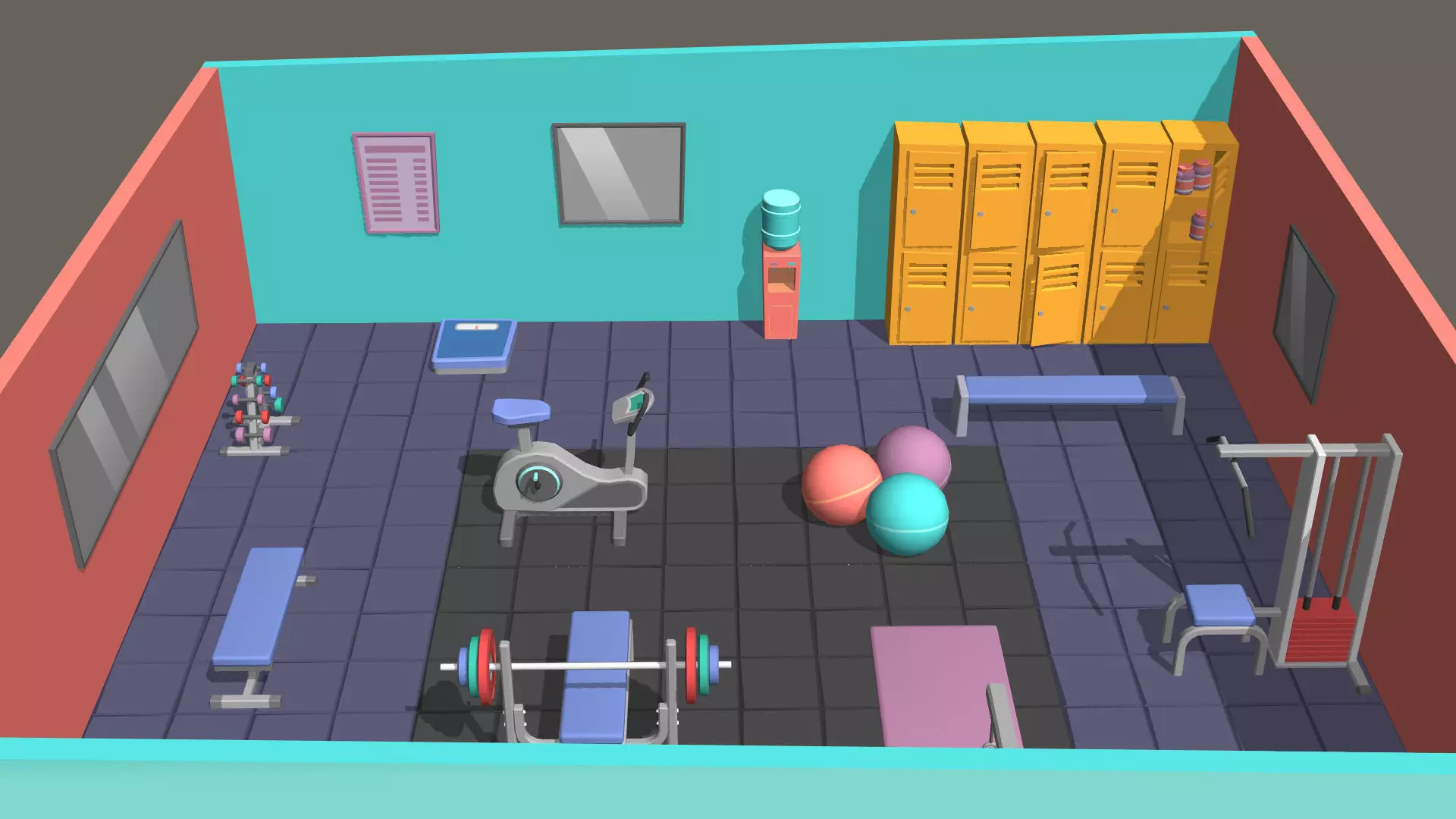 Hyper Casual Gym Low-poly 3D model_0