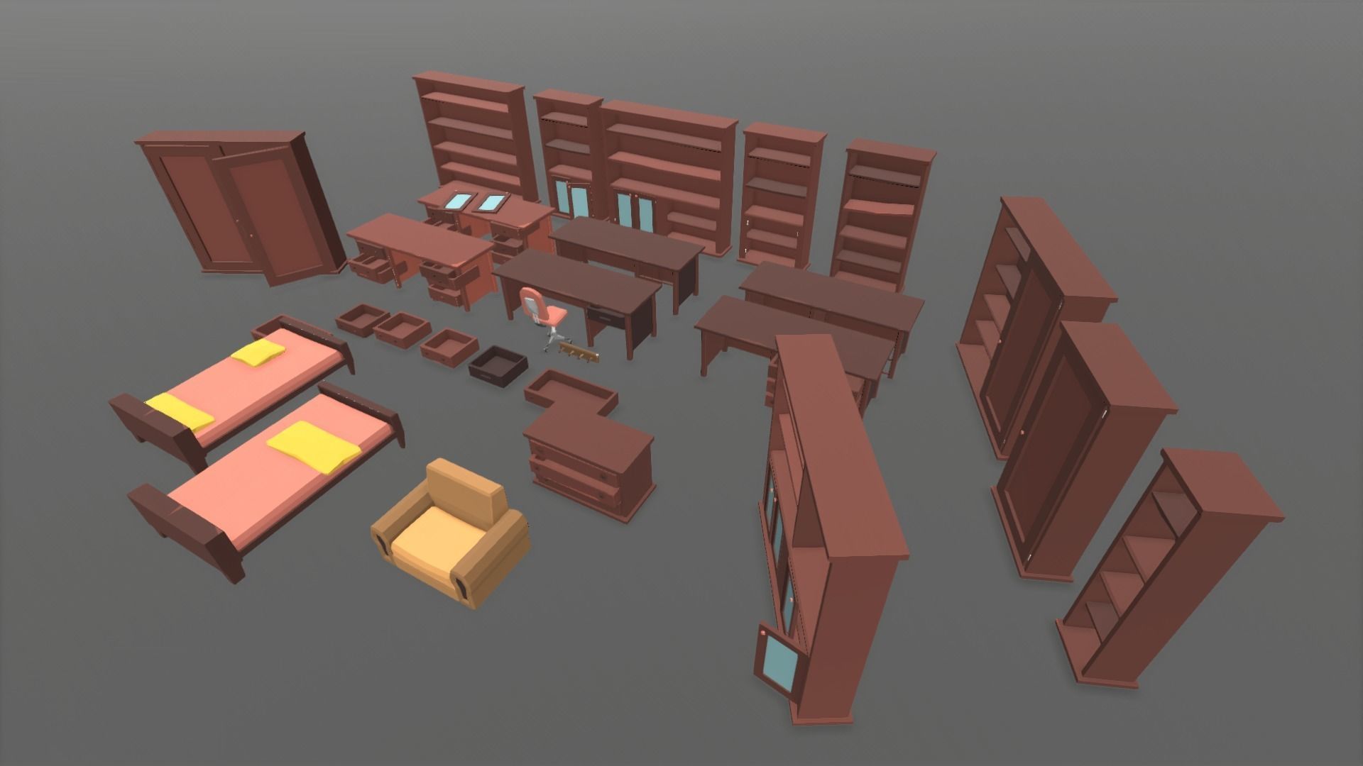 1980 - Retro Youth Room  3D Mid Poly  Low-poly 3D model_42
