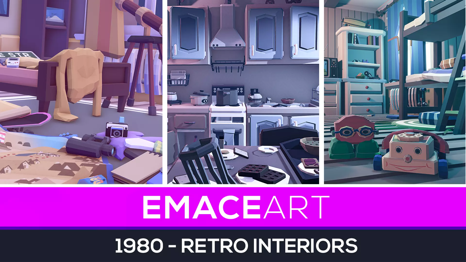 1980 - Retro Youth Room  3D Mid Poly  Low-poly 3D model_0