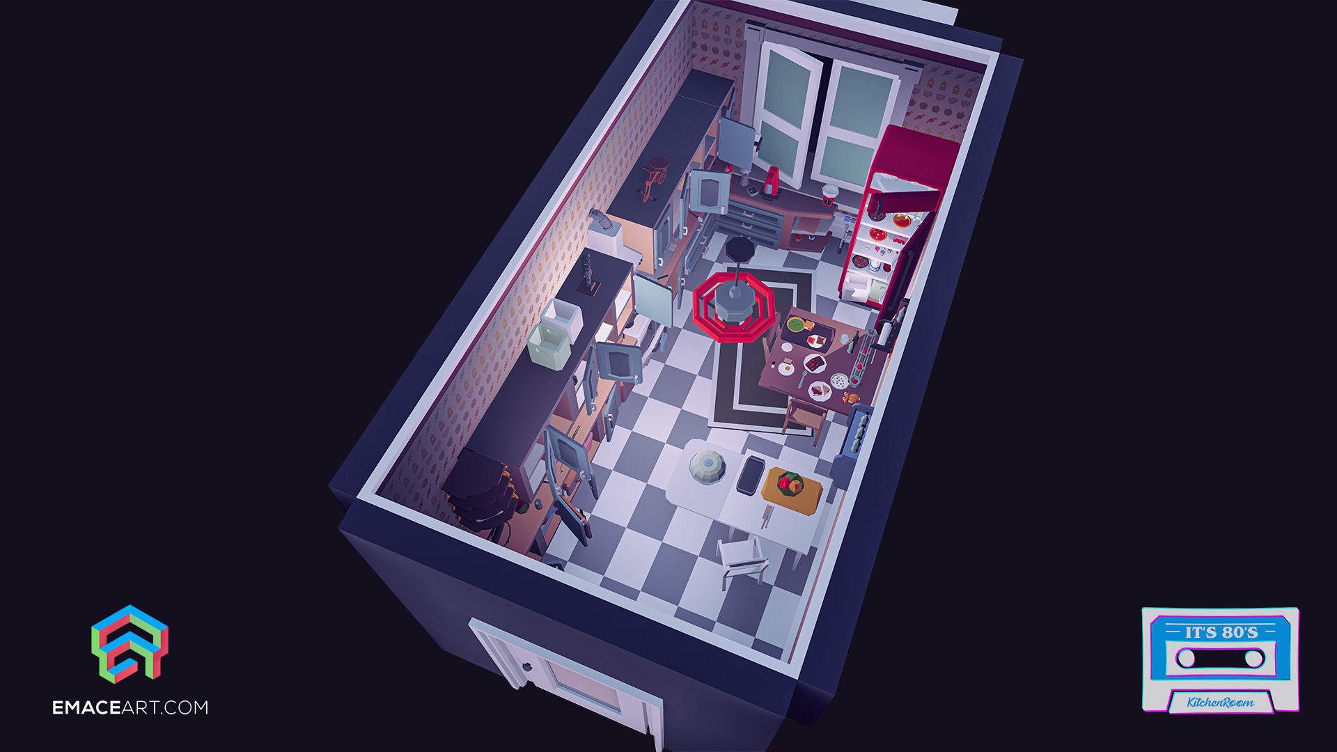 1980 - Retro Youth Room  3D Mid Poly  Low-poly 3D model_7