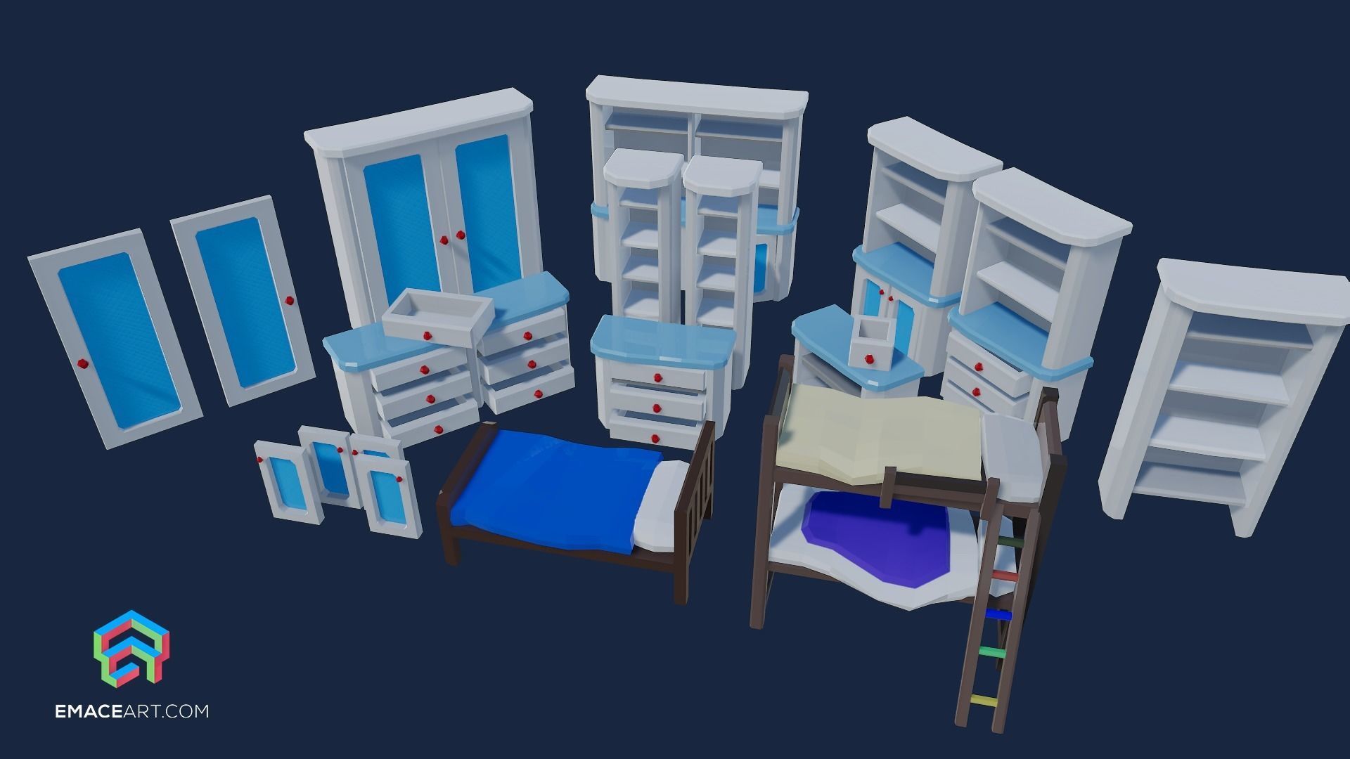 1980 - Retro Youth Room  3D Mid Poly  Low-poly 3D model_21