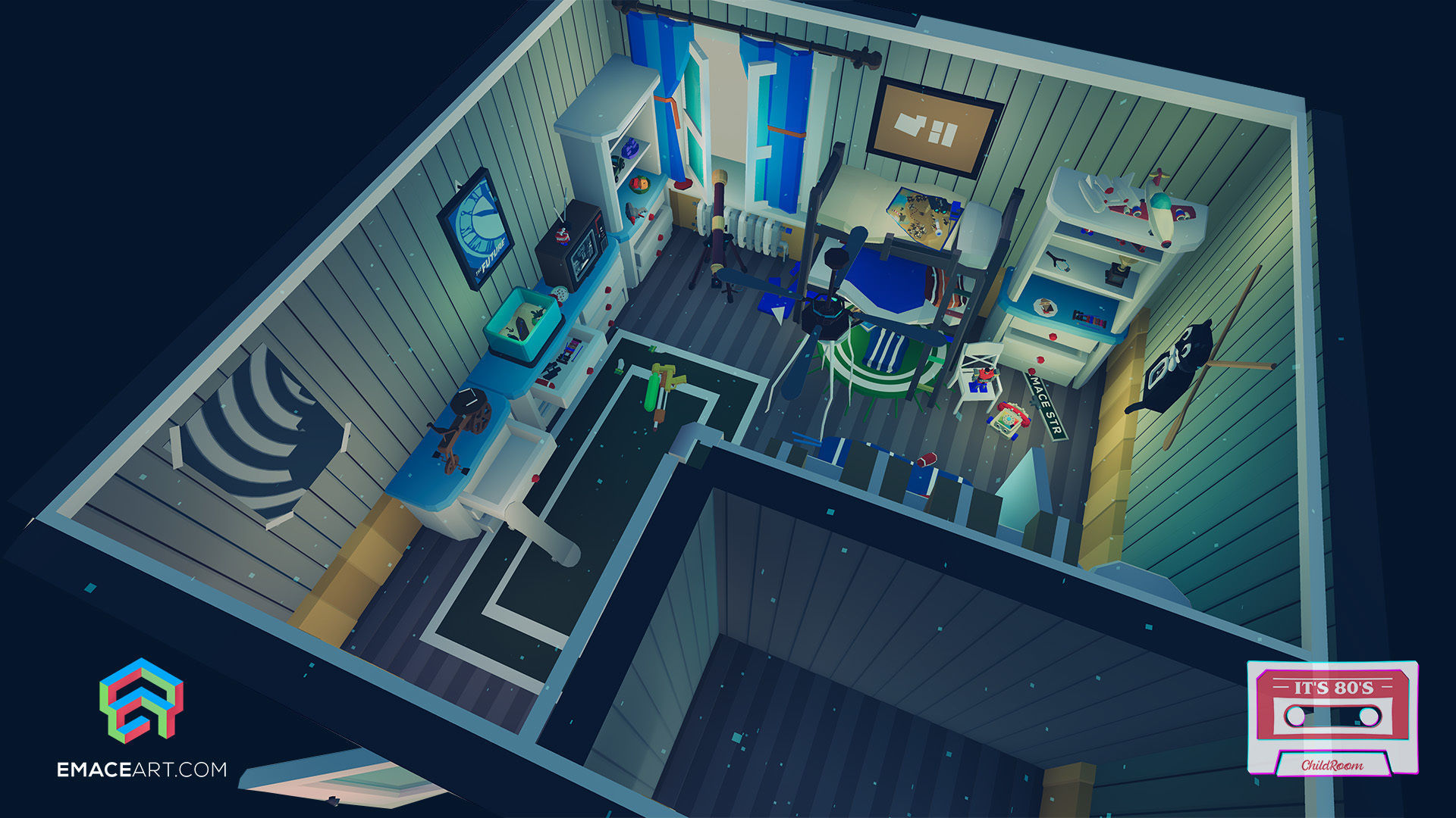 1980 - Retro Youth Room  3D Mid Poly  Low-poly 3D model_8