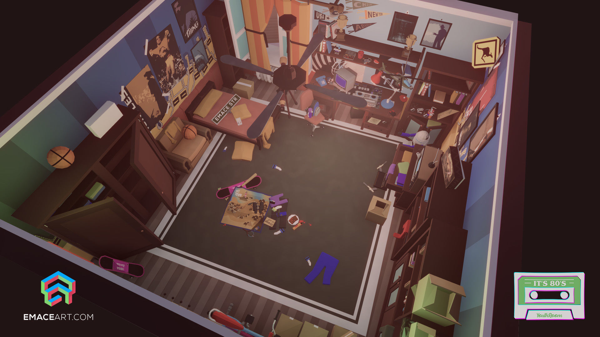 1980 - Retro Youth Room  3D Mid Poly  Low-poly 3D model_6