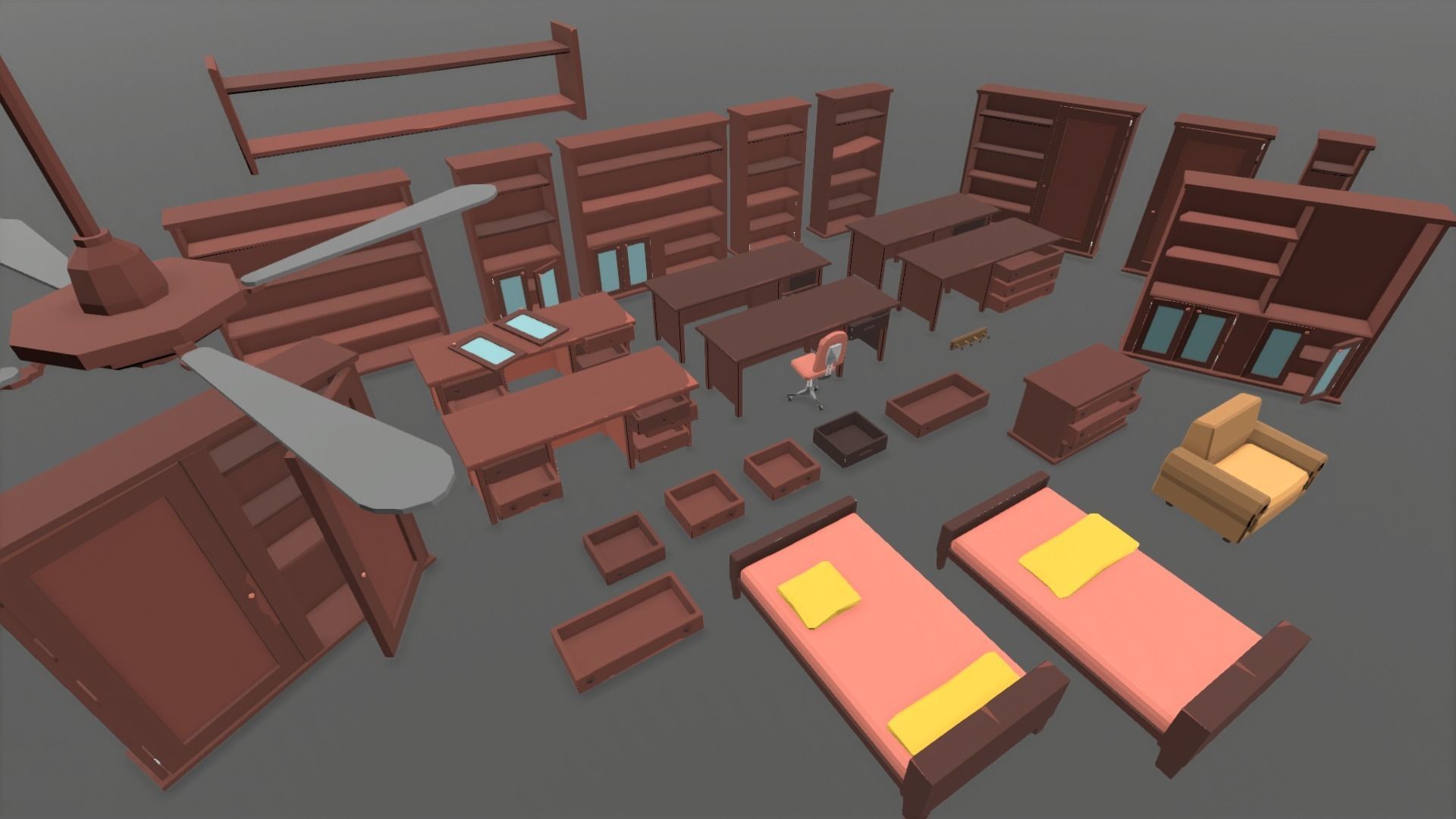 1980 - Retro Youth Room  3D Mid Poly  Low-poly 3D model_43