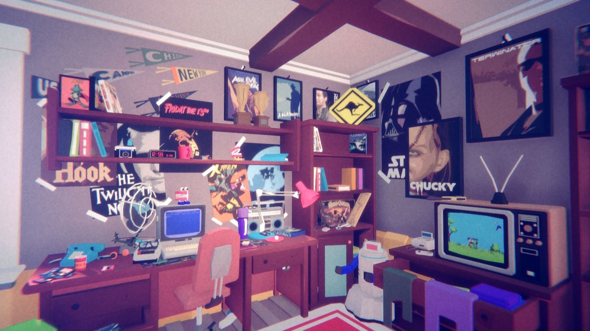 1980 - Retro Youth Room  3D Mid Poly  Low-poly 3D model_85