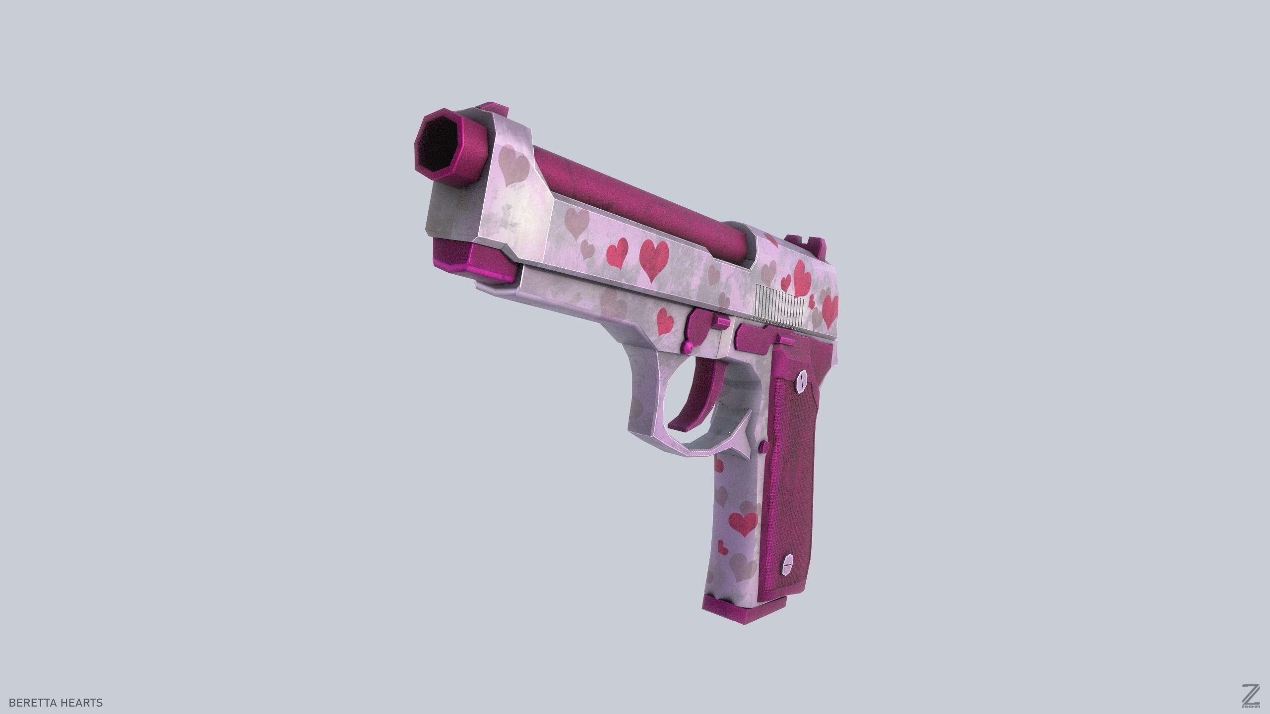 Beretta hearts Low-poly 3D model_4