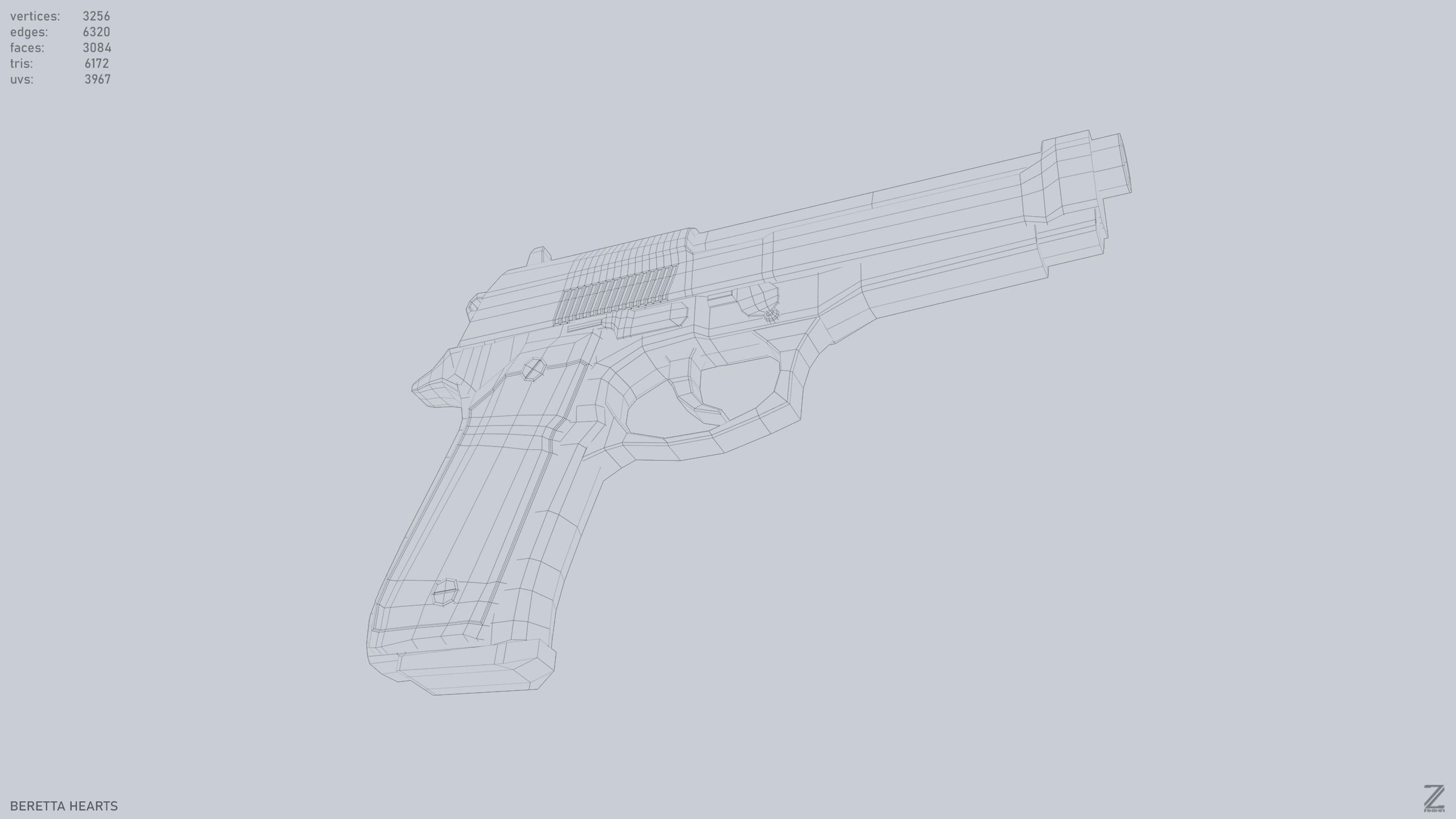 Beretta hearts Low-poly 3D model_12