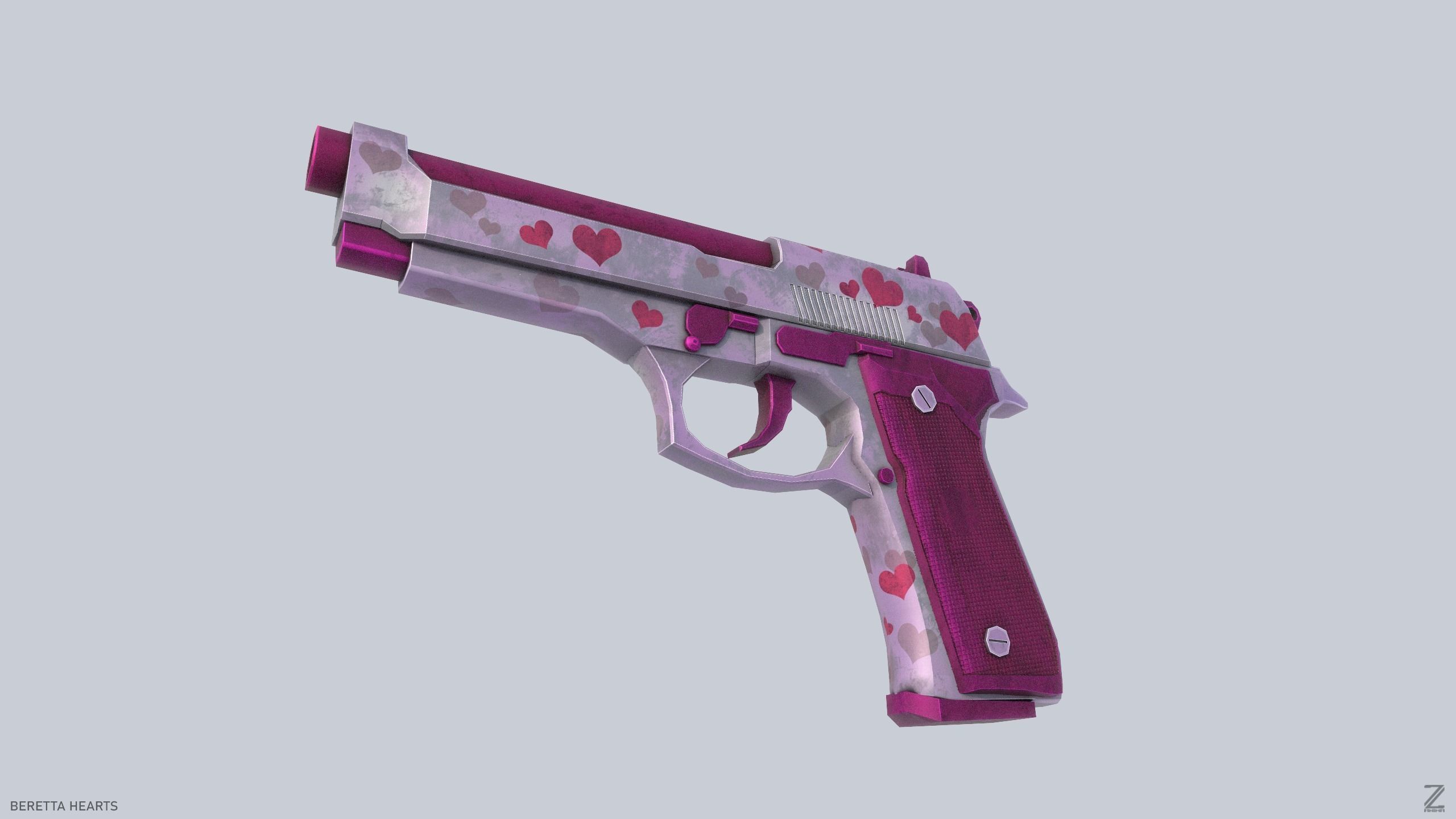 Beretta hearts Low-poly 3D model_7