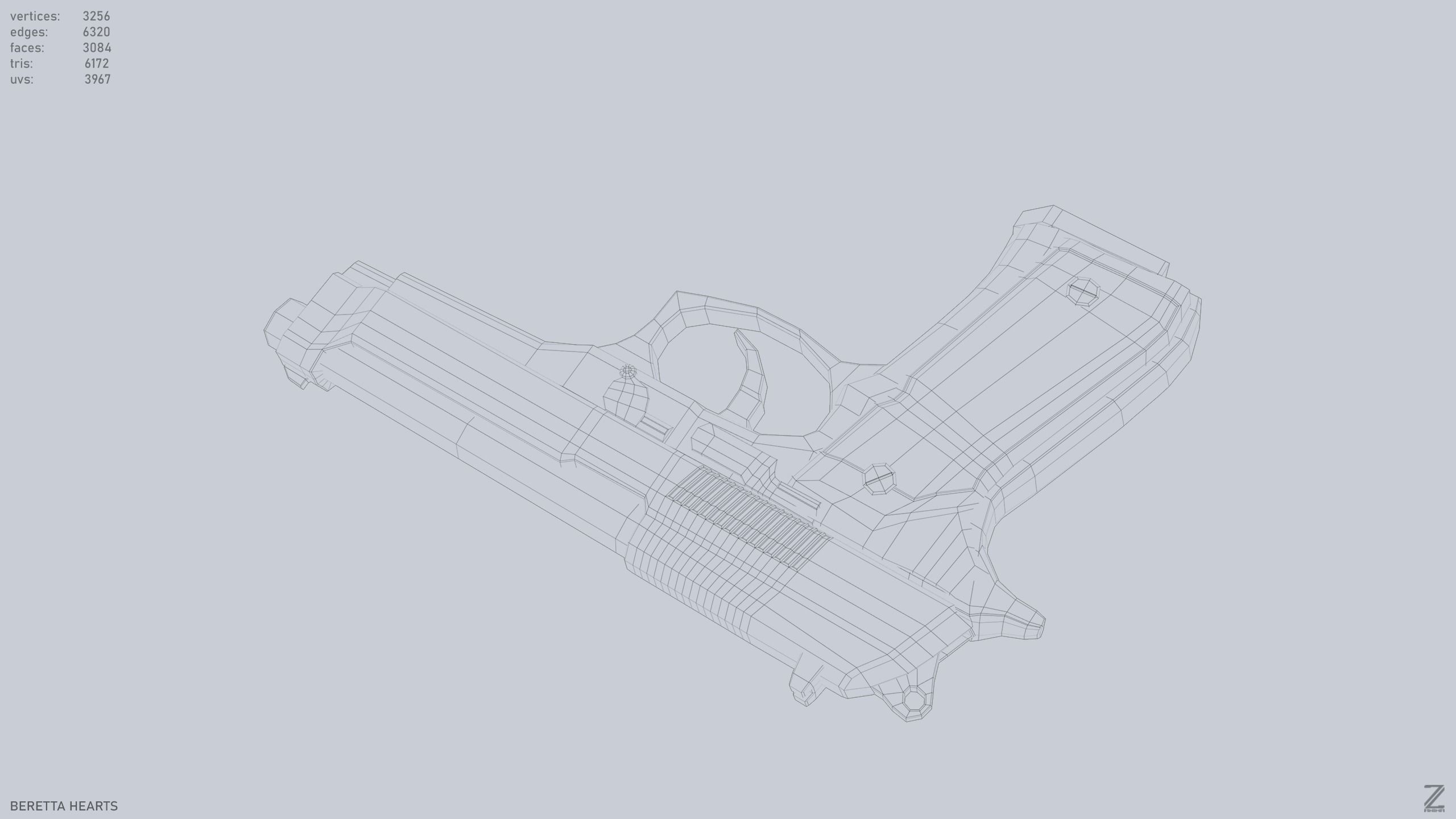 Beretta hearts Low-poly 3D model_13
