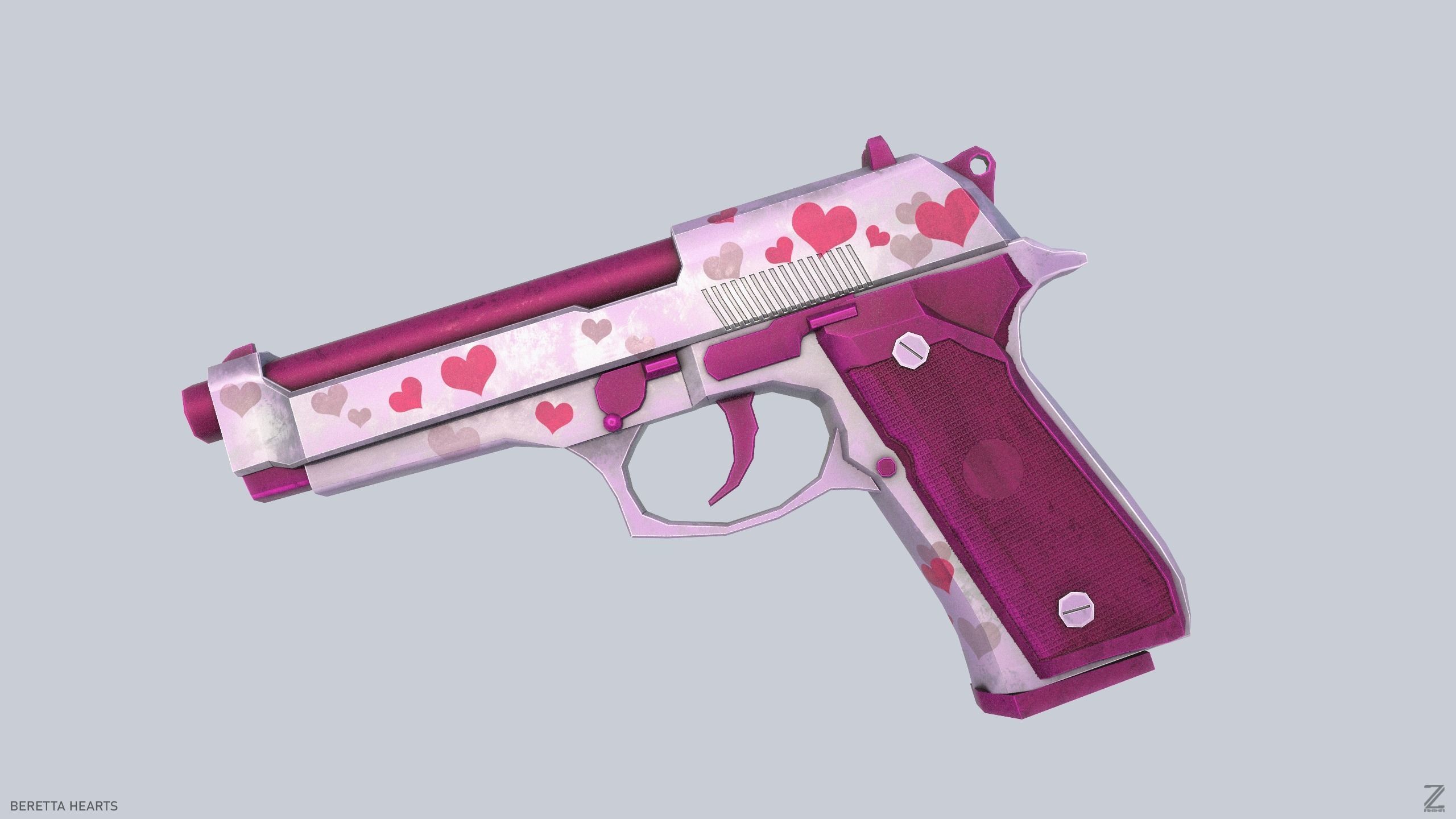 Beretta hearts Low-poly 3D model_1