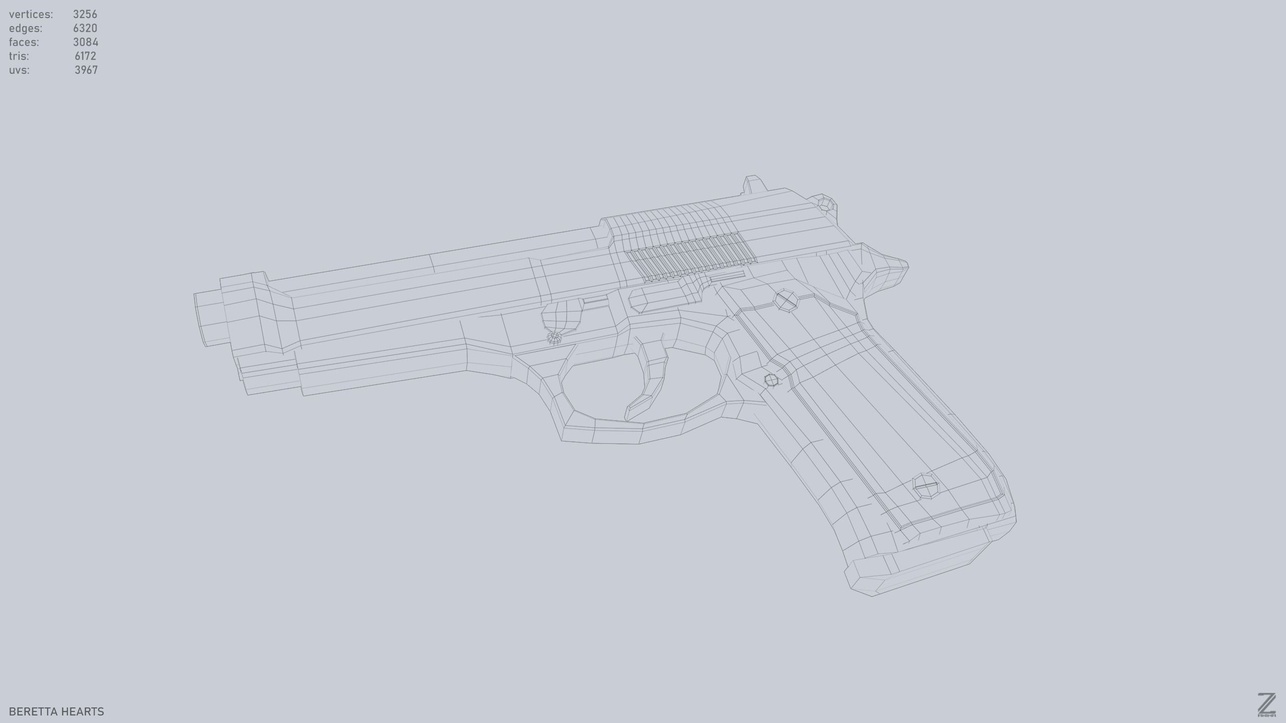 Beretta hearts Low-poly 3D model_9