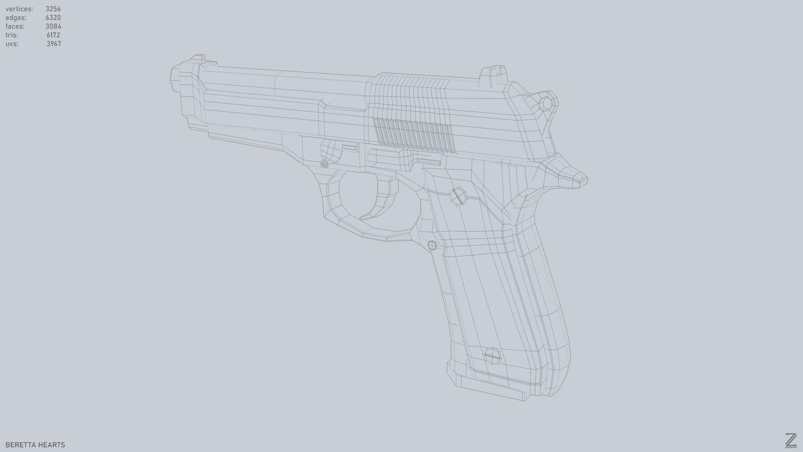 Beretta hearts Low-poly 3D model_8