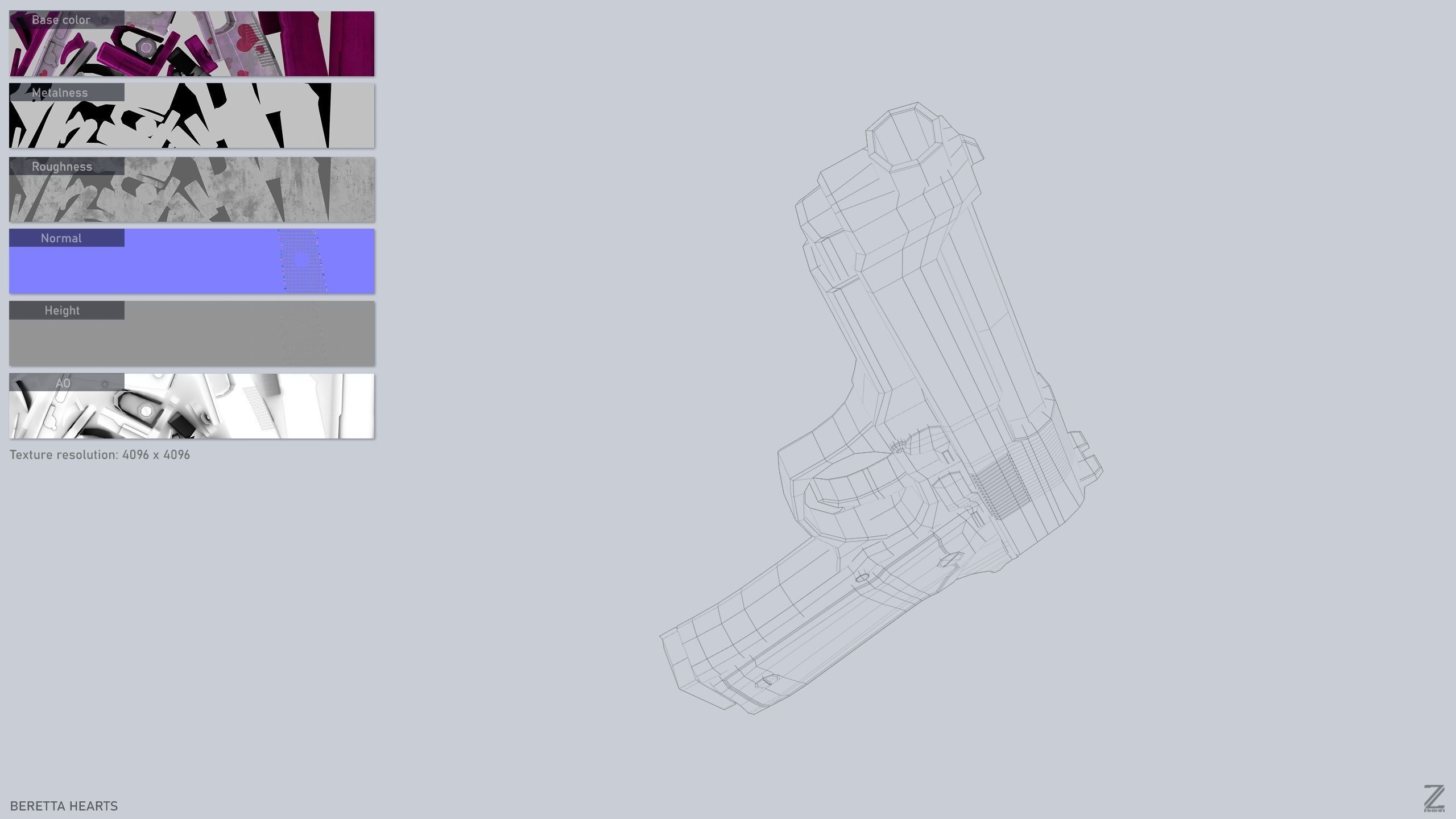 Beretta hearts Low-poly 3D model_2