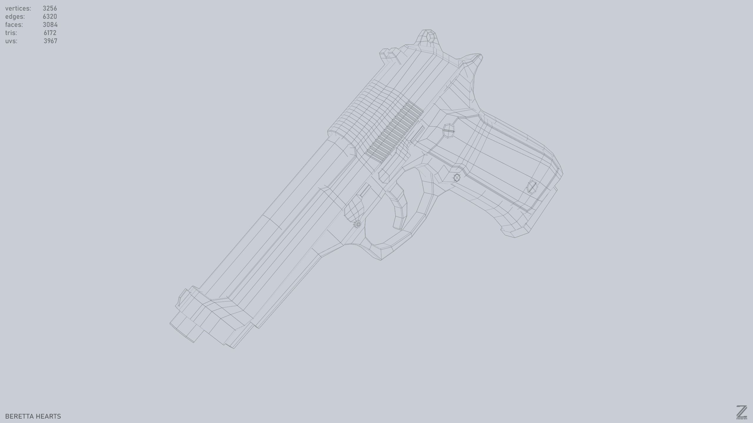 Beretta hearts Low-poly 3D model_10