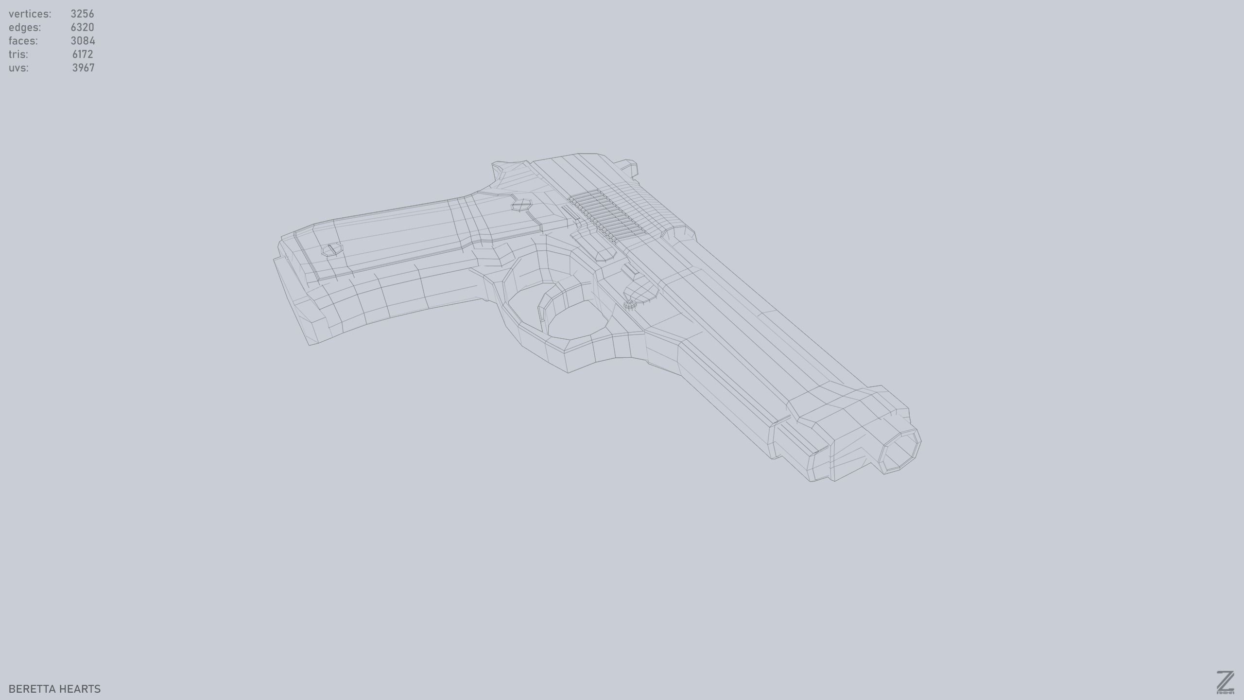 Beretta hearts Low-poly 3D model_11