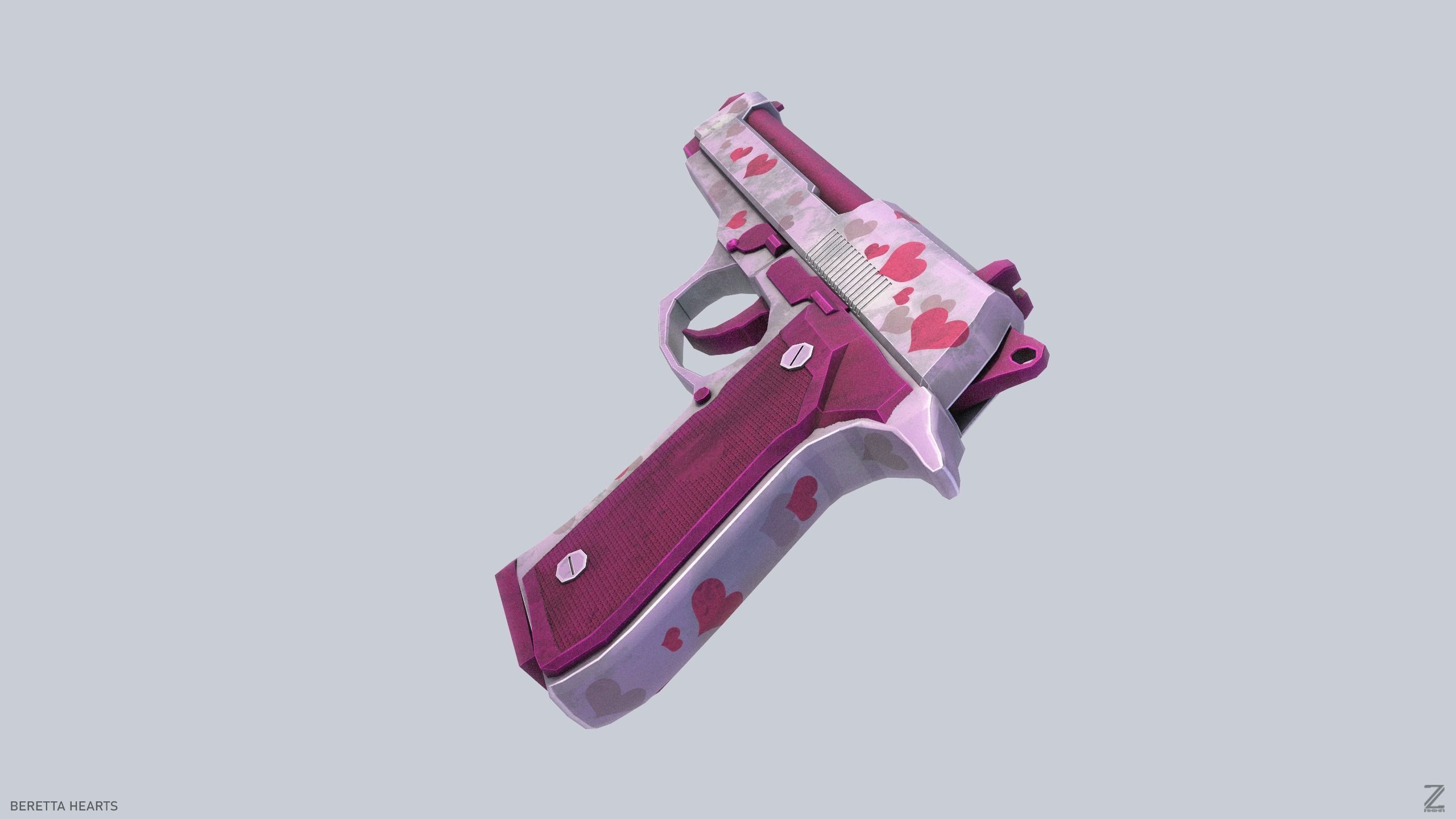 Beretta hearts Low-poly 3D model_3