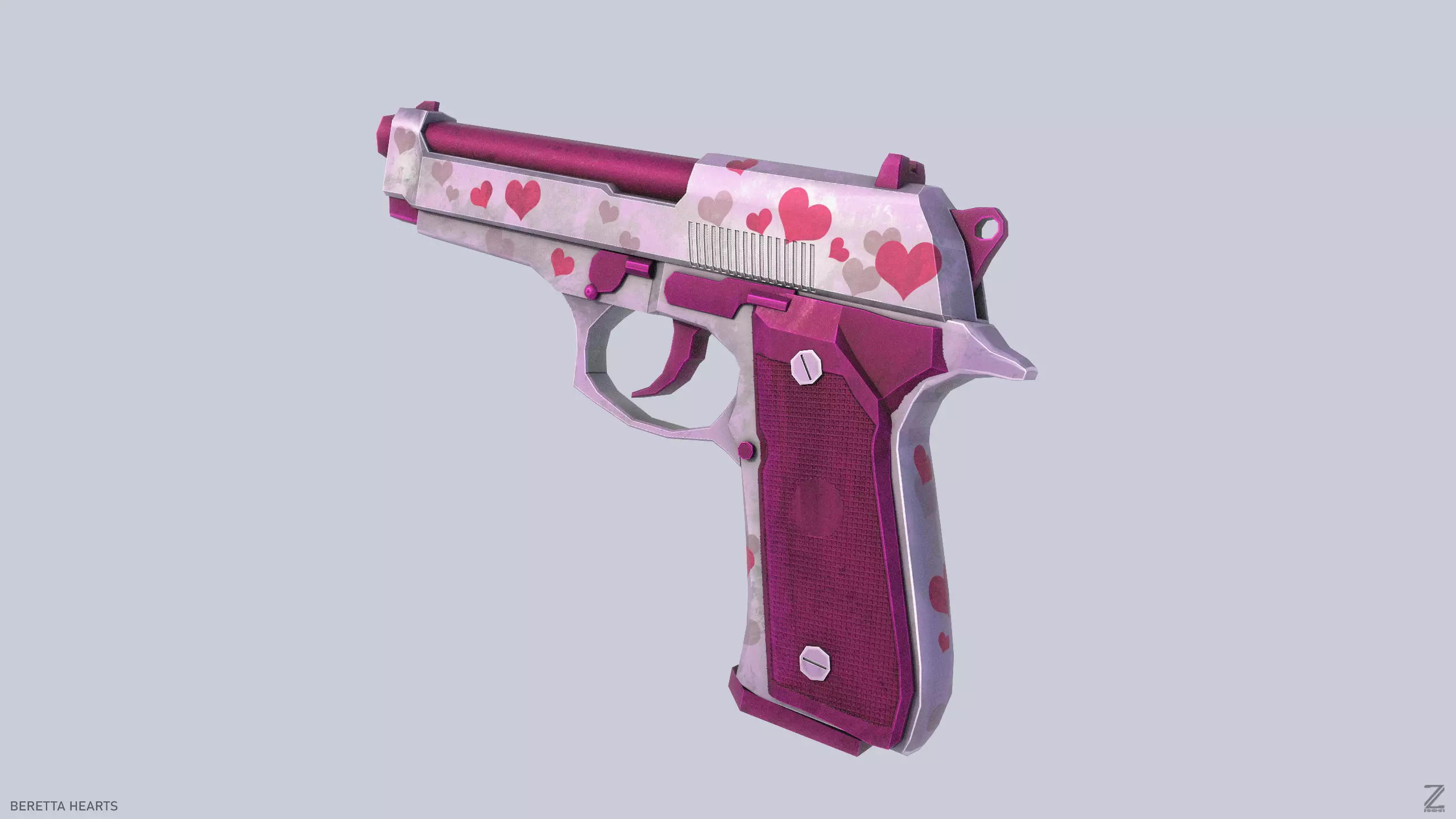 Beretta hearts Low-poly 3D model_0