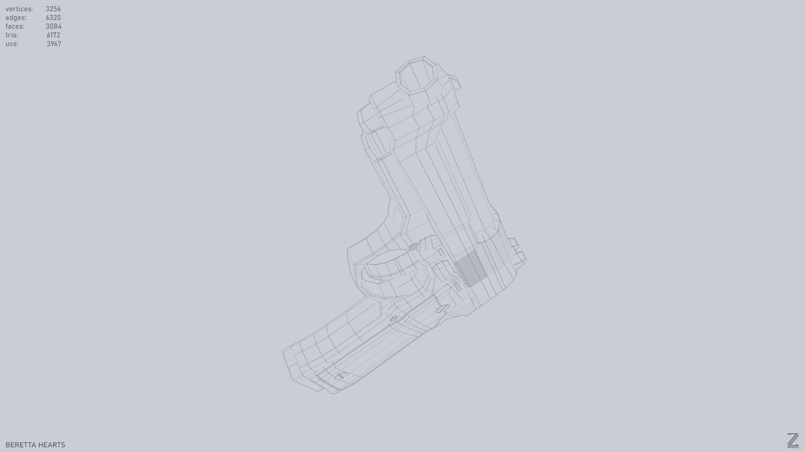 Beretta hearts Low-poly 3D model_14
