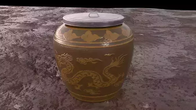 glazed water jar with dragon patterns