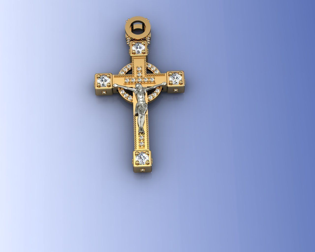 Xach christian cross pendant with diamonds 3D print model_1