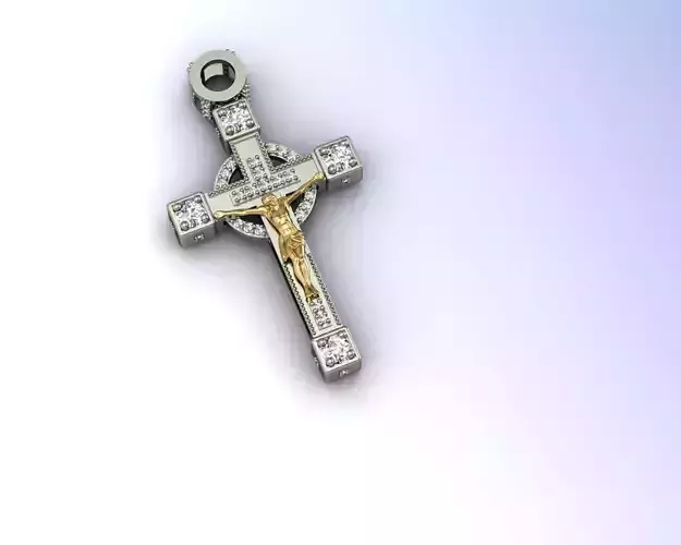 Xach christian cross pendant with diamonds 3D print model