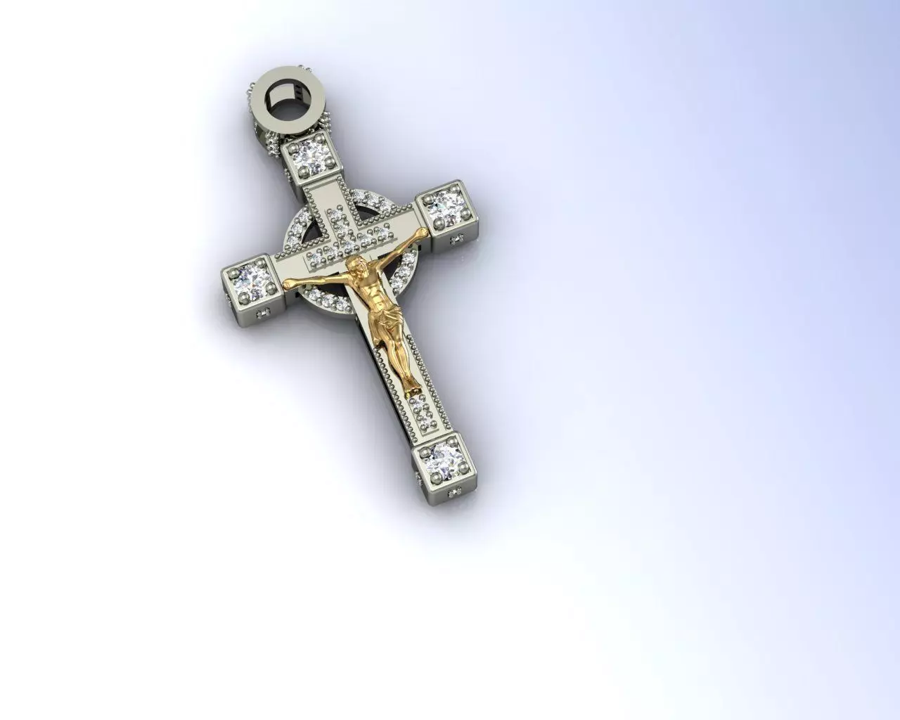 Xach christian cross pendant with diamonds 3D print model_0
