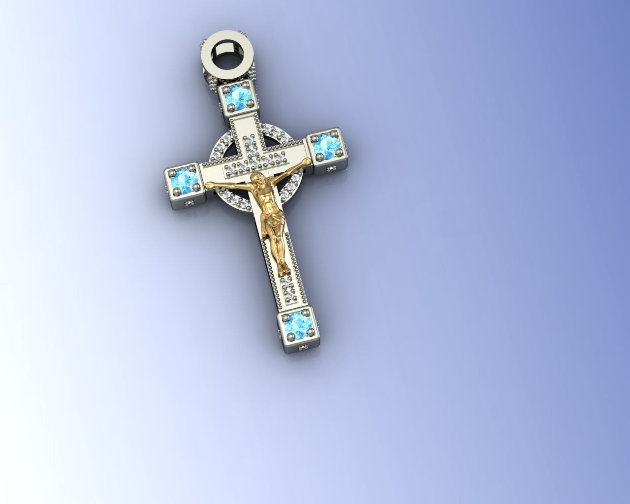 Xach christian cross pendant with diamonds 3D print model_3