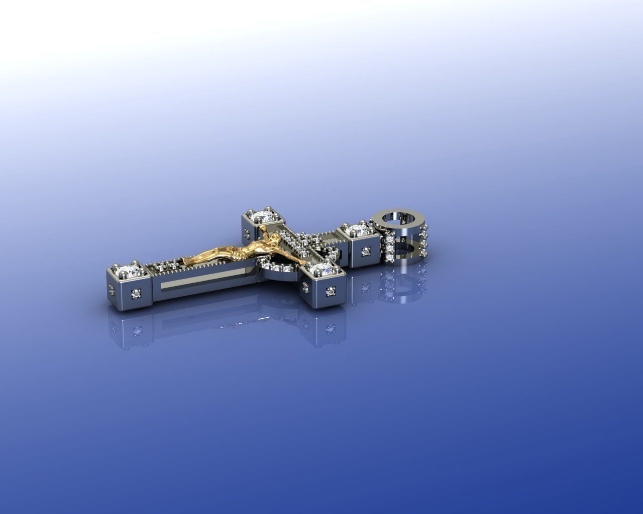 Xach christian cross pendant with diamonds 3D print model_4