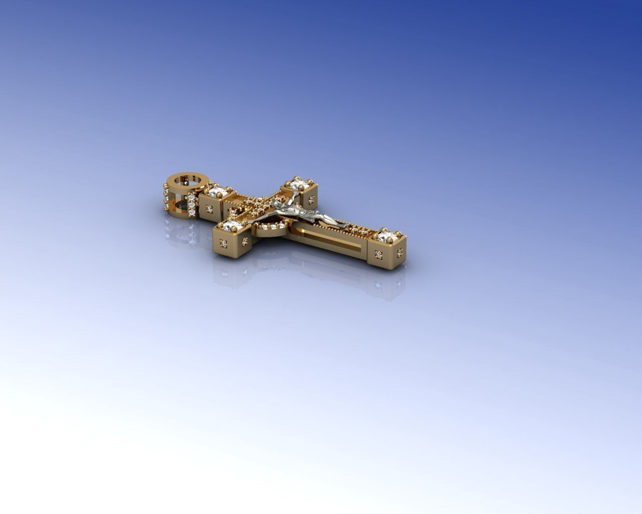 Xach christian cross pendant with diamonds 3D print model_2