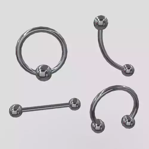 Piercings set of stainless steel Low-poly 3D model