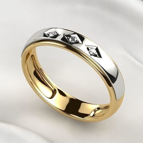 Combined Gold Three Gems Ring 3D print model