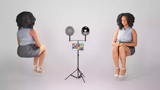Beautiful woman in a leather skirt and high heels sitting 224 Low-poly 3D model
