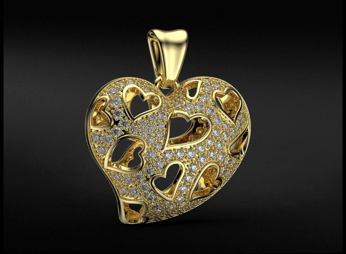 Stylish pendant Heart love with diamonds 528 3D print model_8