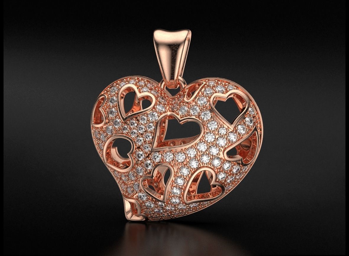 Stylish pendant Heart love with diamonds 528 3D print model_12